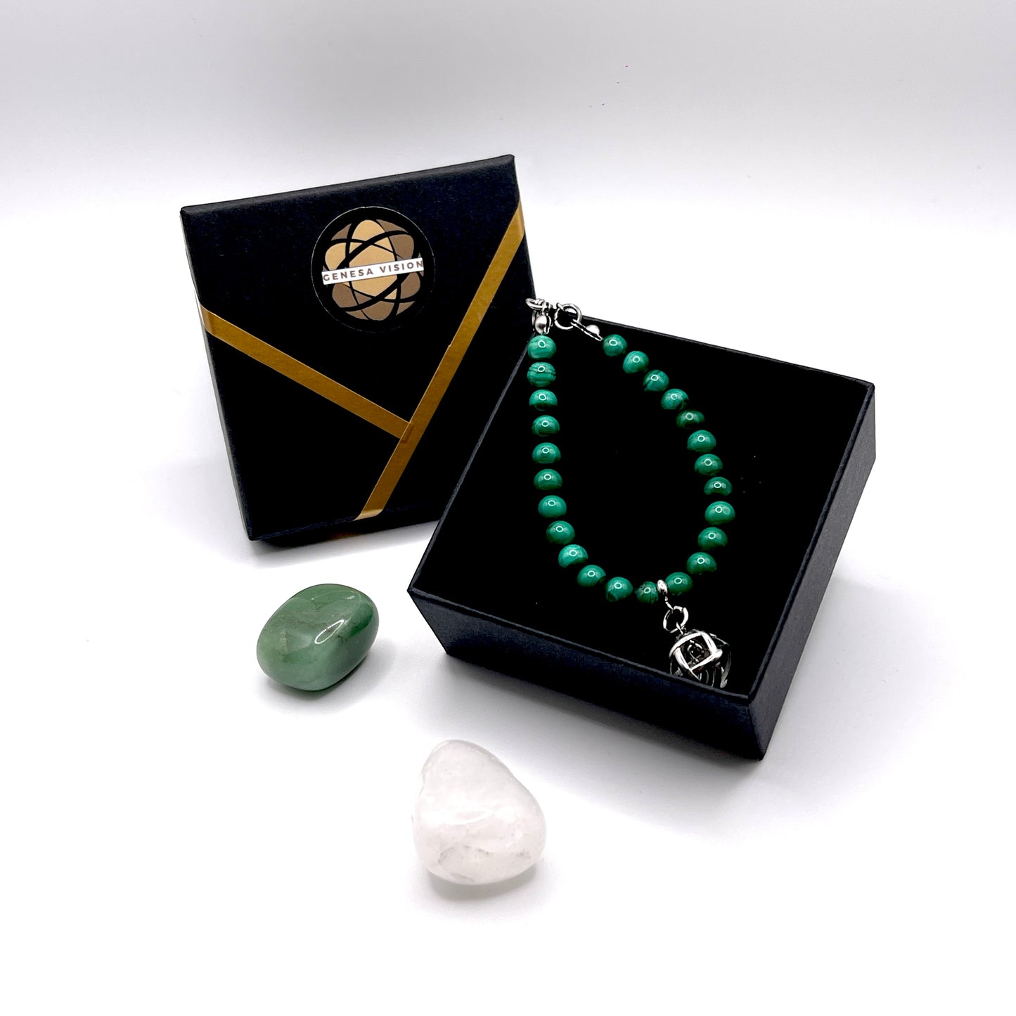 Bracciale Malachite con Genesa Crystal Cristallo di Rocca