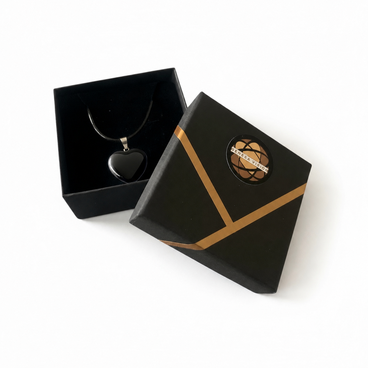 Collana con ciondolo Cuore in Onice nero – 2 cm