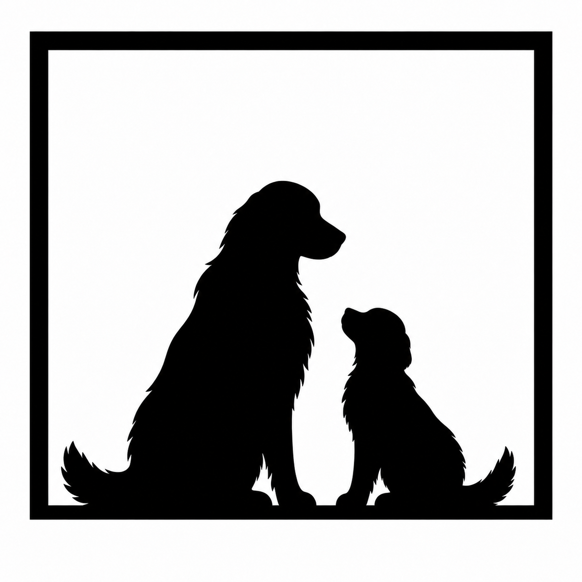 Quadretto quadrato nero con sagome di Golden Retriever adulto e cucciolo