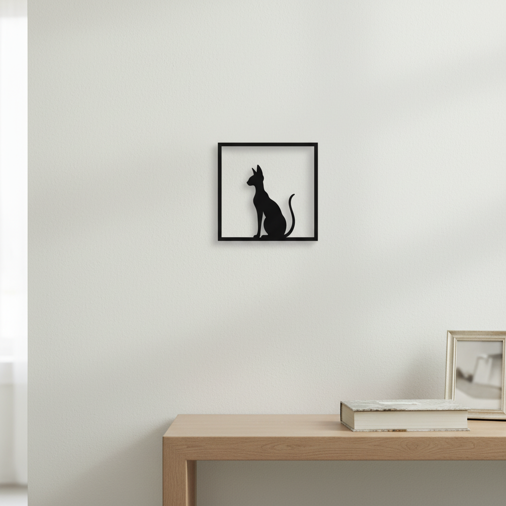 Quadretto gatto Sphynx nero ambientato con proporzioni reali di 15 cm