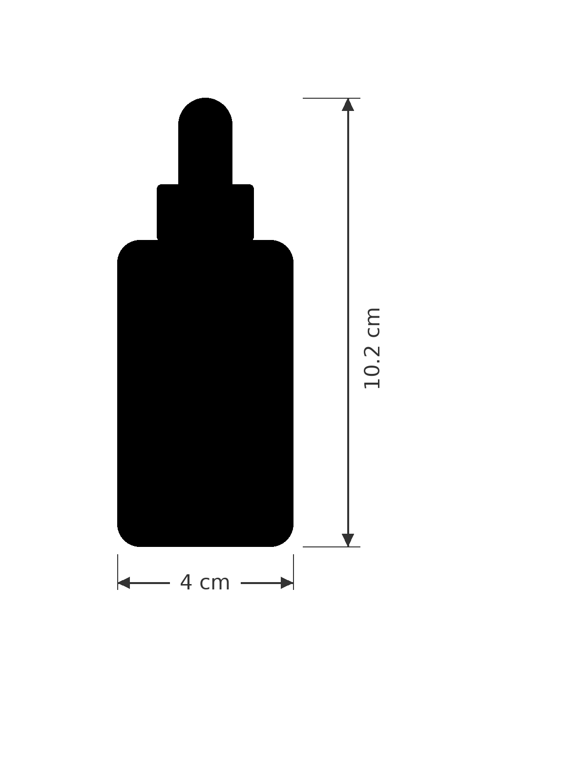 Sagoma flacone Tipologia B: diametro 4 cm, altezza 10,2 cm