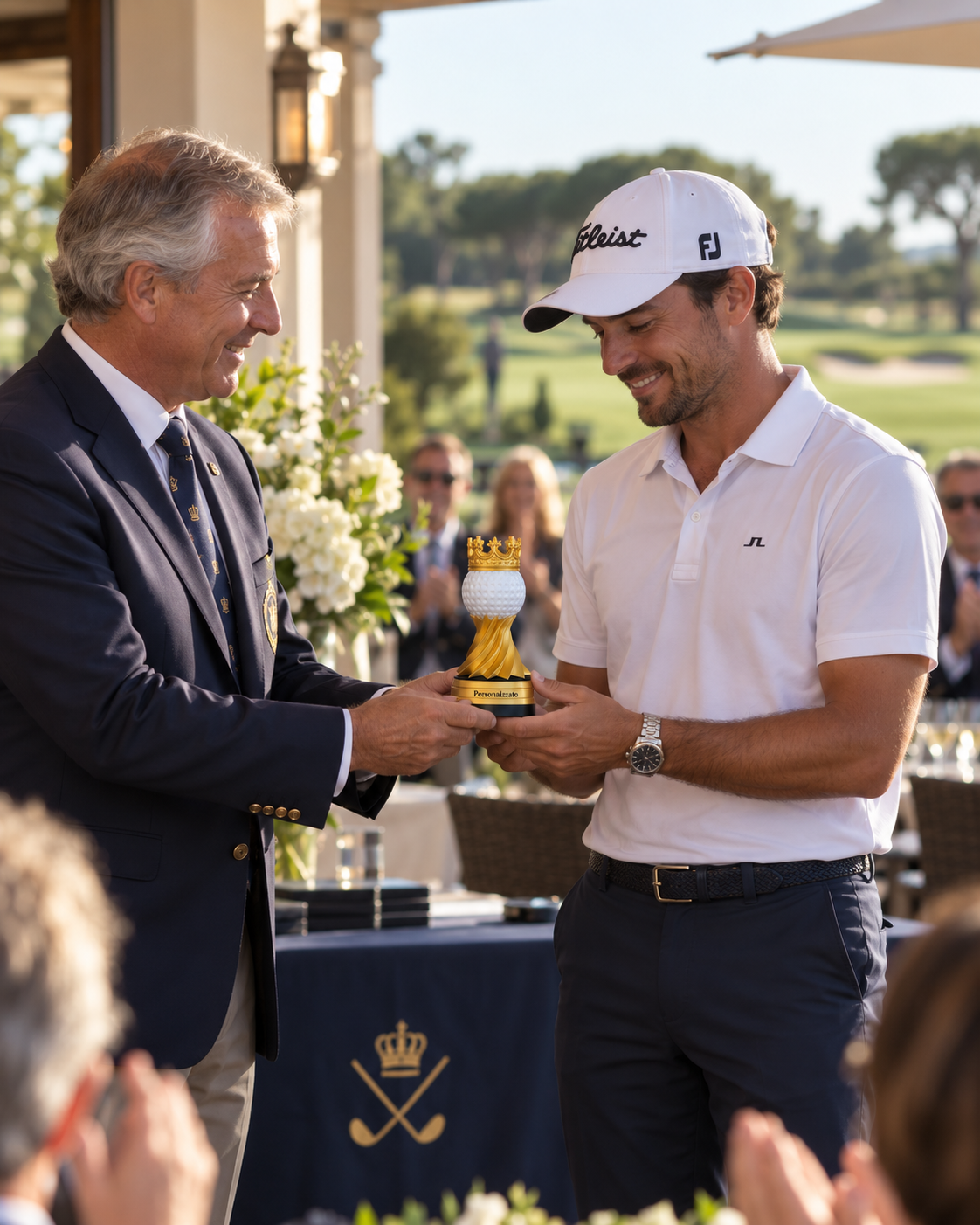 Trofeo Golf Regale con pallina e corona da 15 cm durante una scena di premiazione