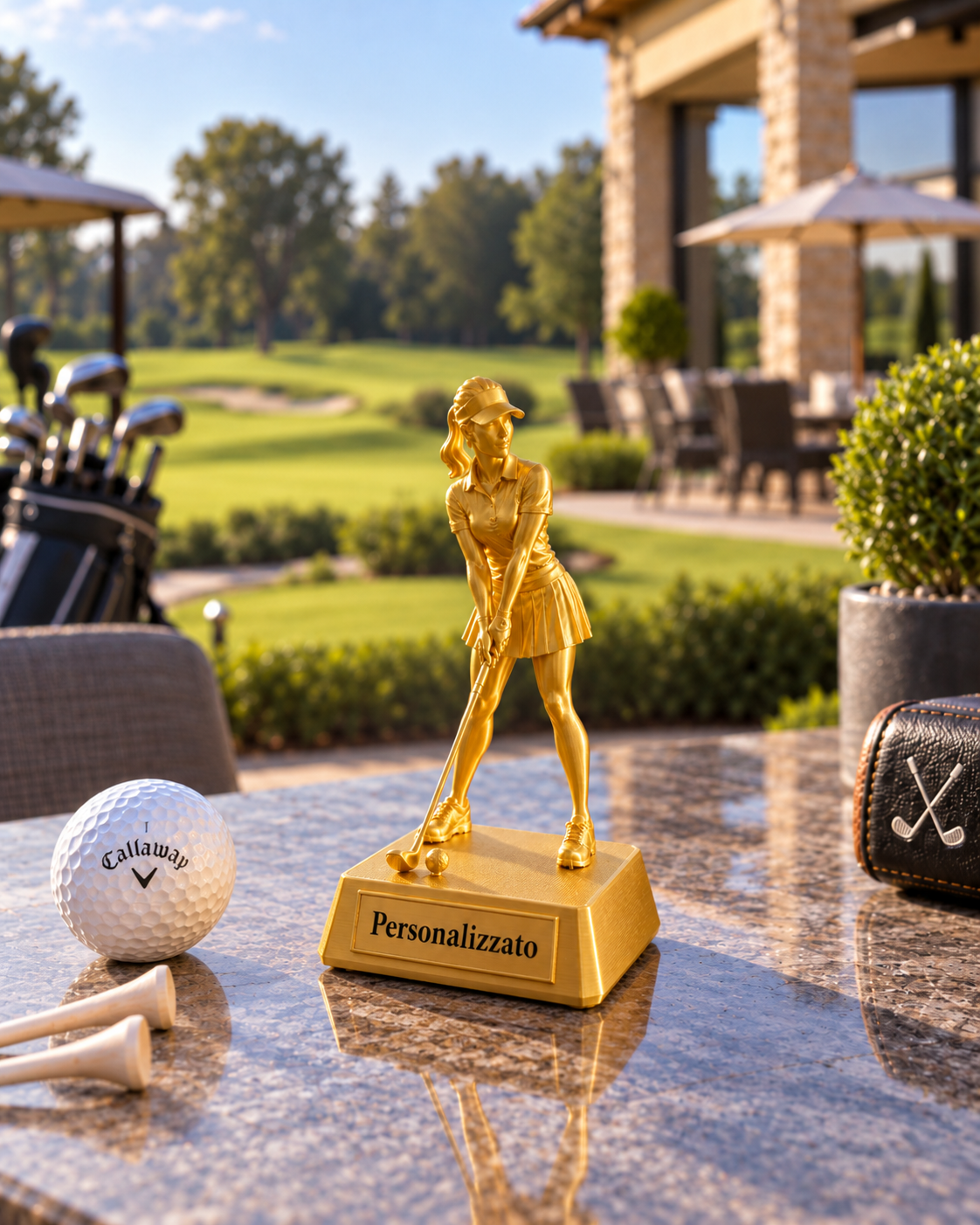 Trofeo Golfista Donna 15 cm Silk Gold Genesa Vision su base personalizzabile