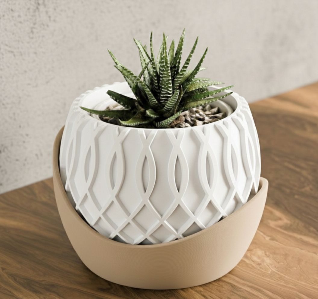 Vaso da tavolo "Nexus" Bianco con base beige