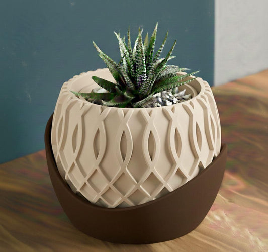 Vaso da tavolo "Nexus" Beige con base marrone