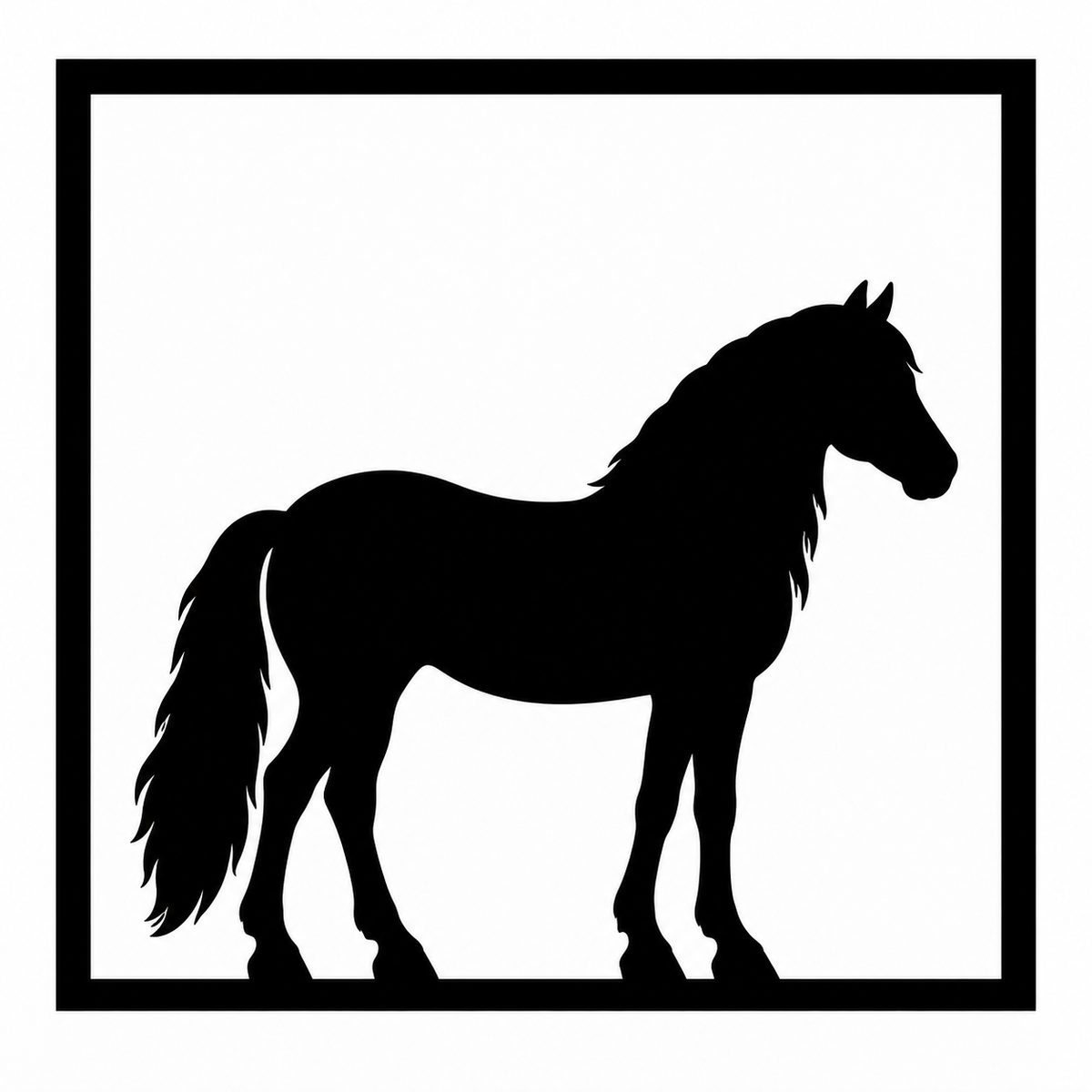 Quadretto da parete con la silhouette nera del cavallo Haflinger in una cornice quadrata