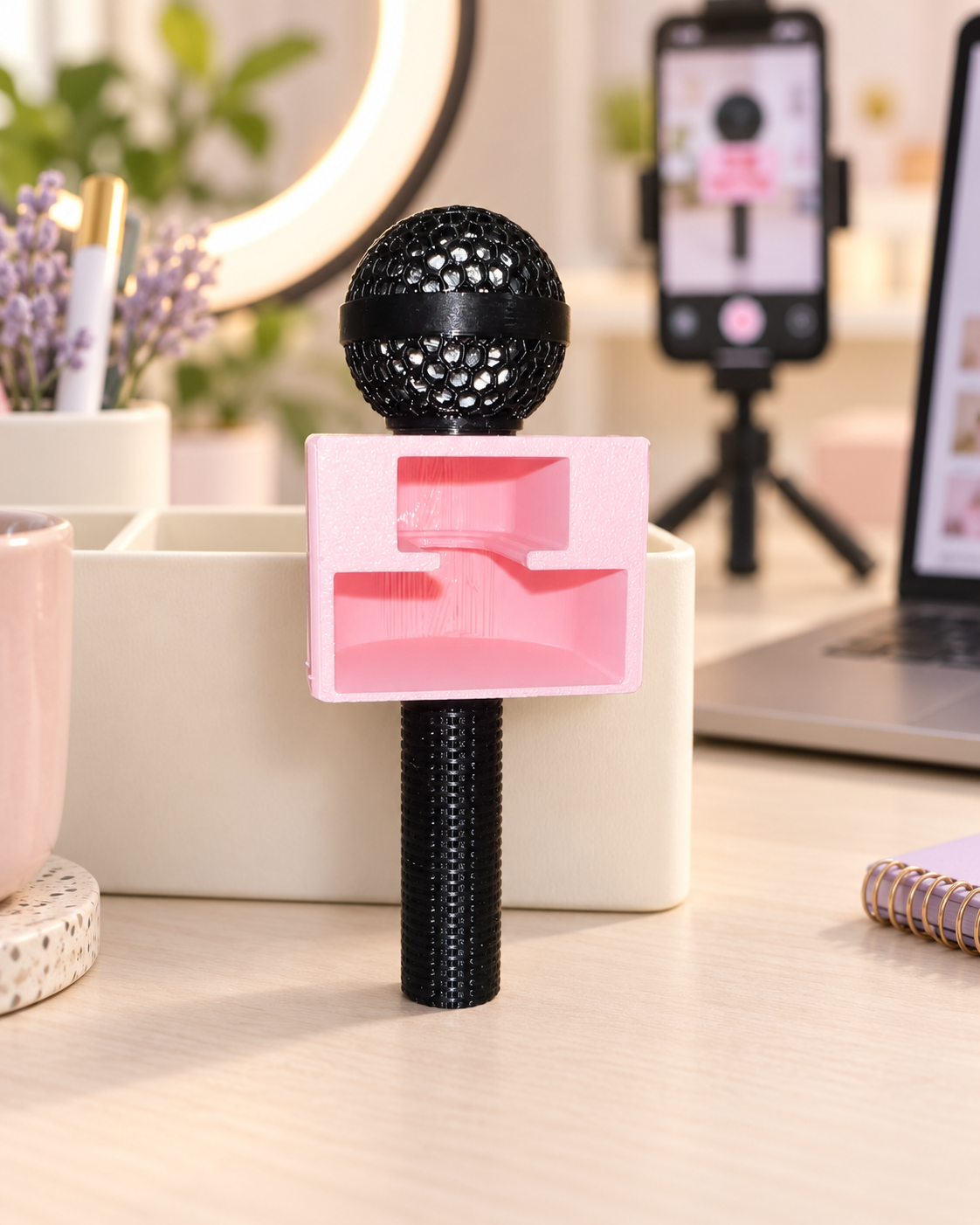 Mini Microfono Creator base rosa e capsula Nero Silver Personalizzato
