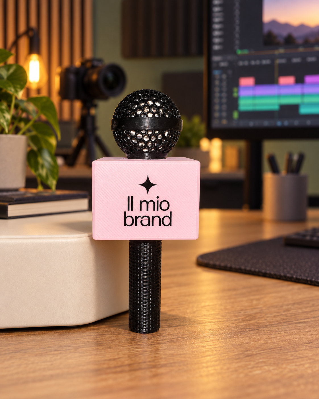 Mini Microfono Creator base rosa e capsula Nero Silver Personalizzato