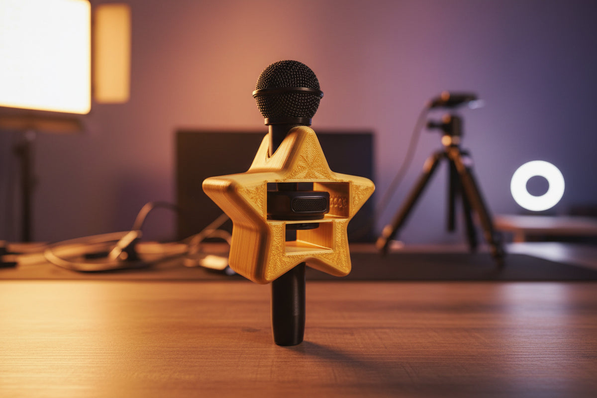 Mini microfono creator a forma di stella color oro con scritta Tempesta e grafica centrale