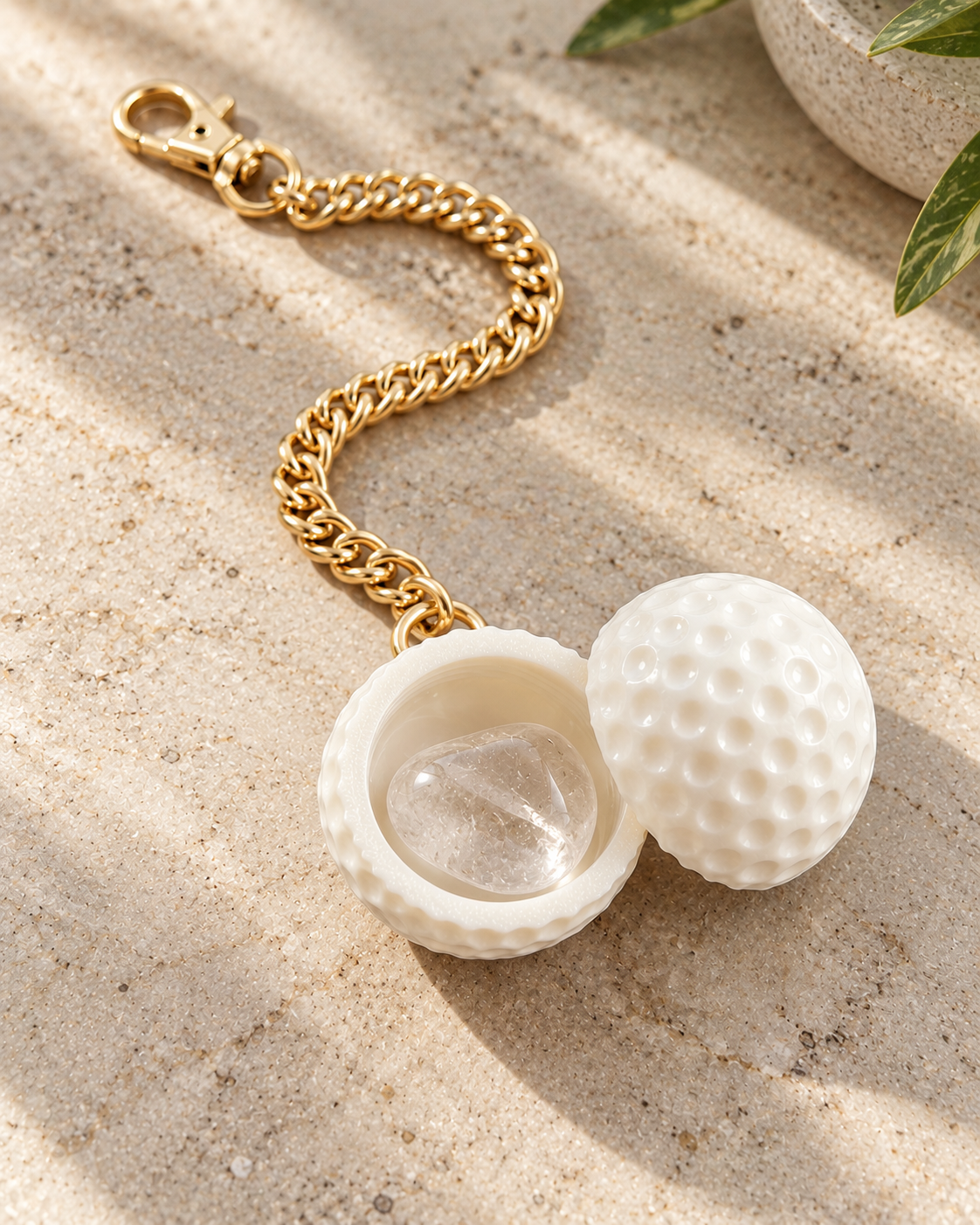 Charm Pallina da Golf Apribile con Cristallo Naturale – Catenella Dorata