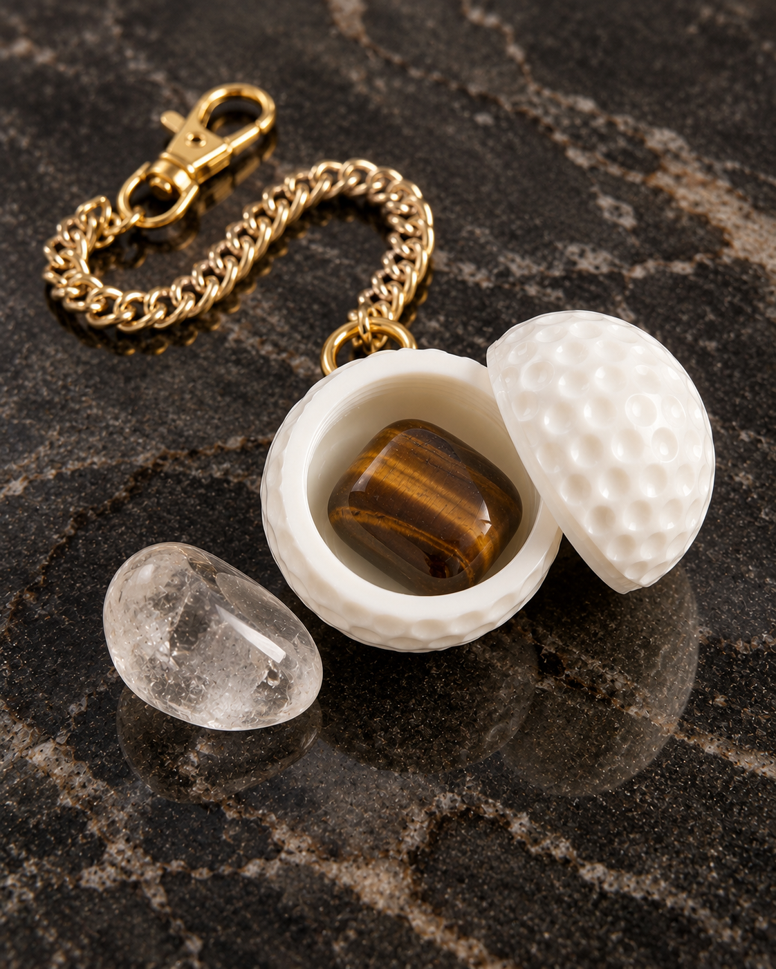 Charm Pallina da Golf Apribile con Cristallo Naturale – Catenella Dorata