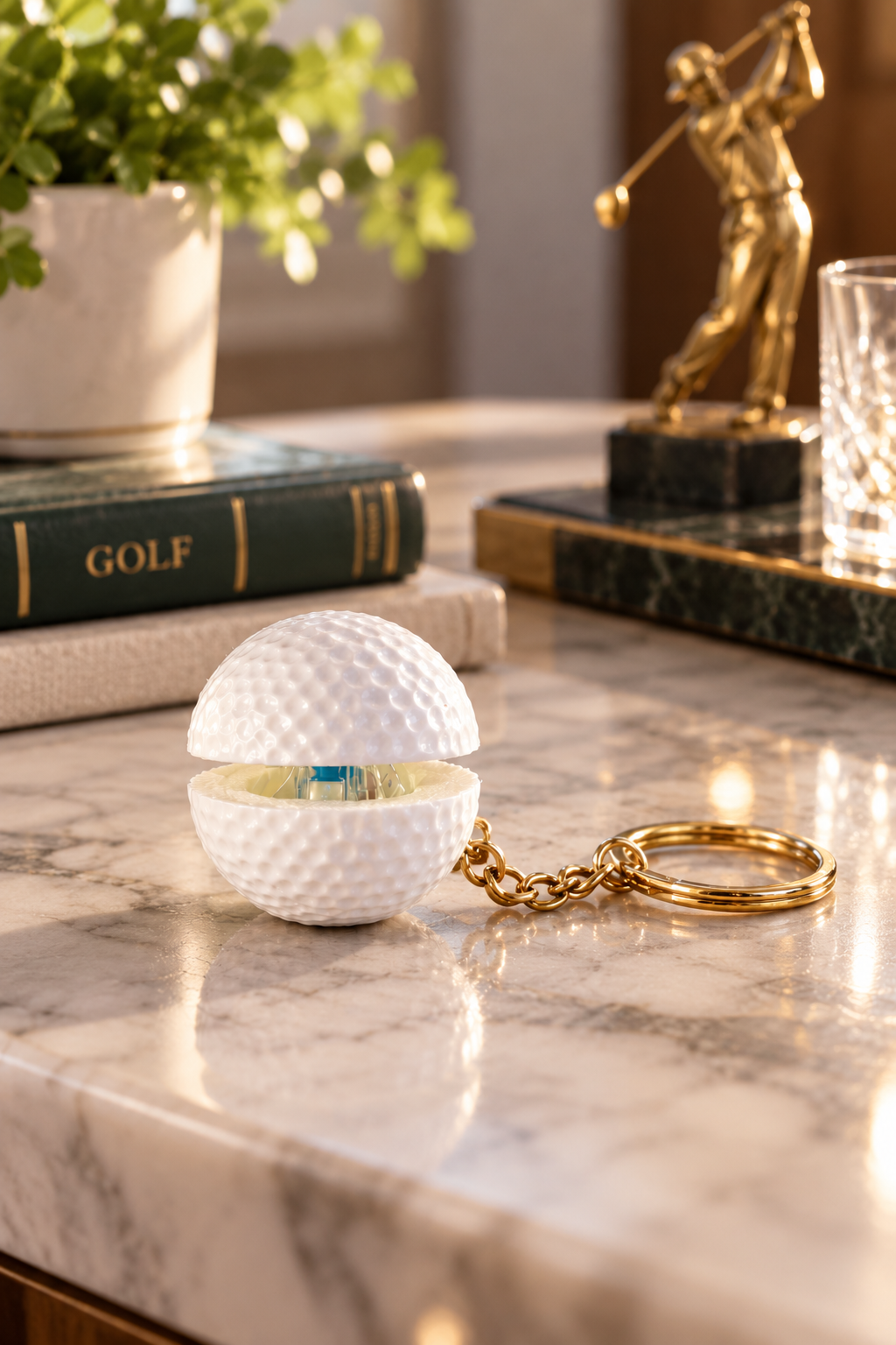 Fidget golf clicker con pallina e meccanismo a vista, catenella e anello dorati