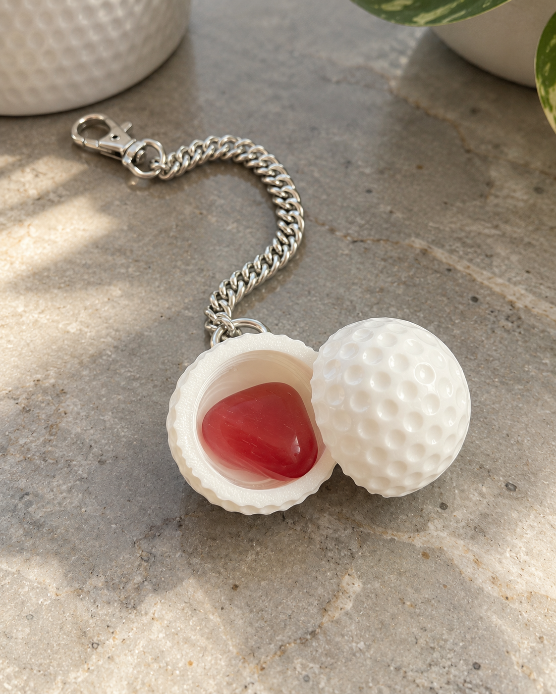 Charm pallina da golf chiusa con catenella in alluminio e moschettone
