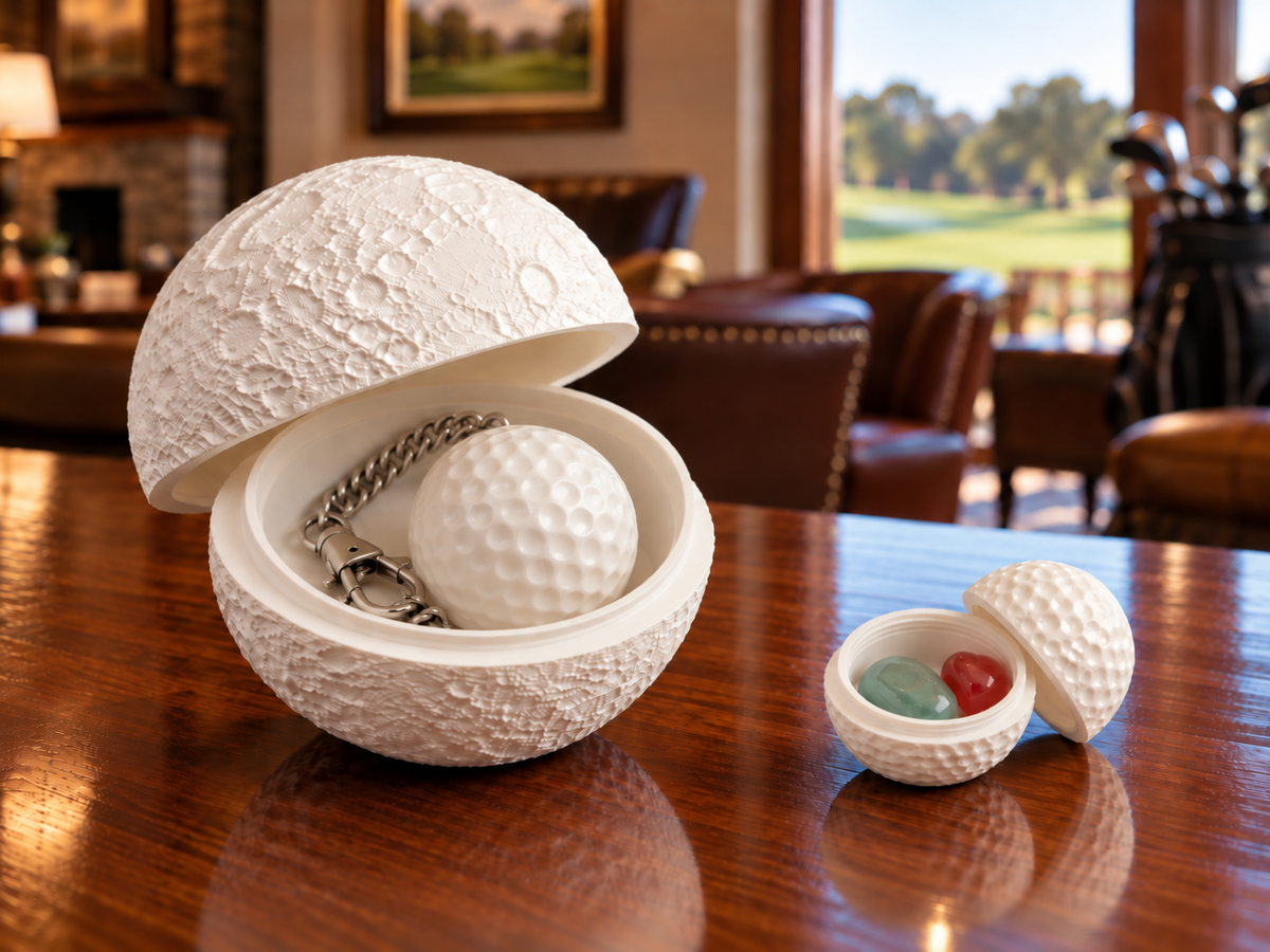 Luna contenitore 3d Golf edition con pallina da golf apribile e cristalli naturali