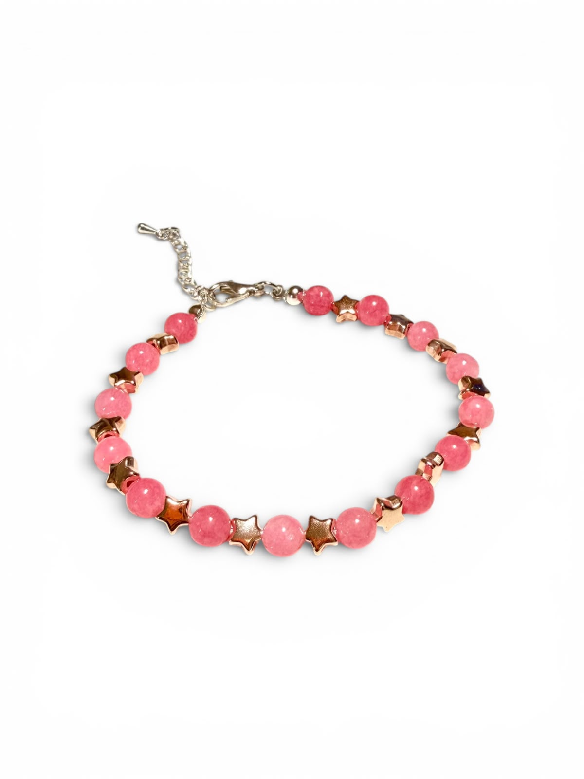 Bracciale in Rodocrosite Naturale con Stelle | 6mm & Oro Rosé