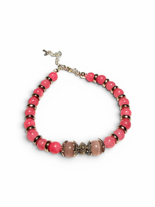Bracciale Rodocrosite 6mm e Quarzo Rosa 8mm - Charm Farfalla