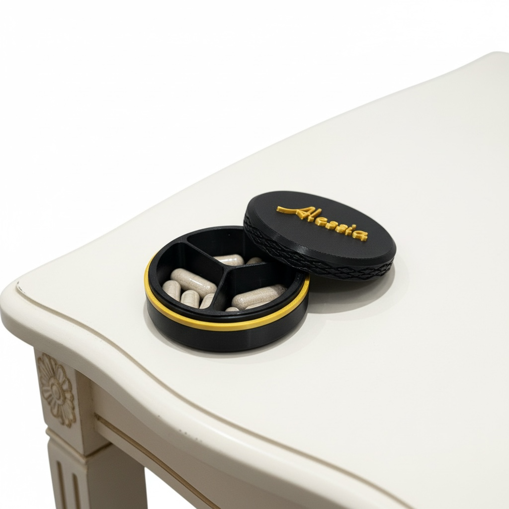 Portapillole Rotondo Personalizzato Nero e Oro
