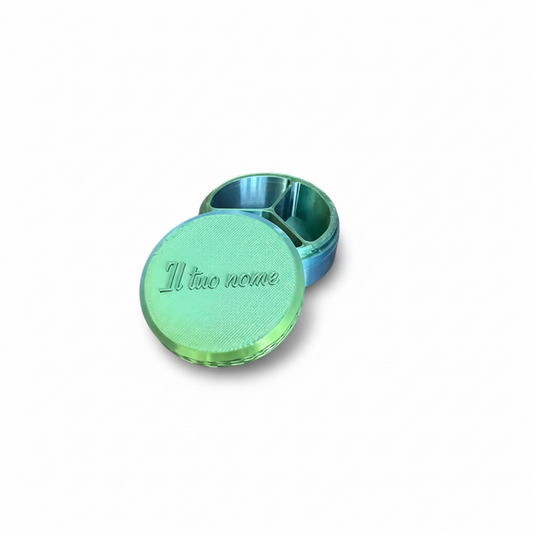 Portapillole Rotondo Dual Color Verde-Blu metallizzato personalizzato