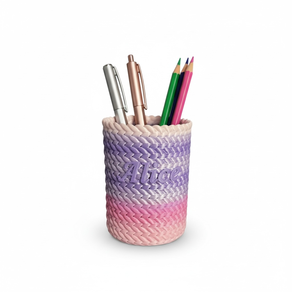 Portapenne Rattan Rosa e Lilla Dual Color Personalizzabile