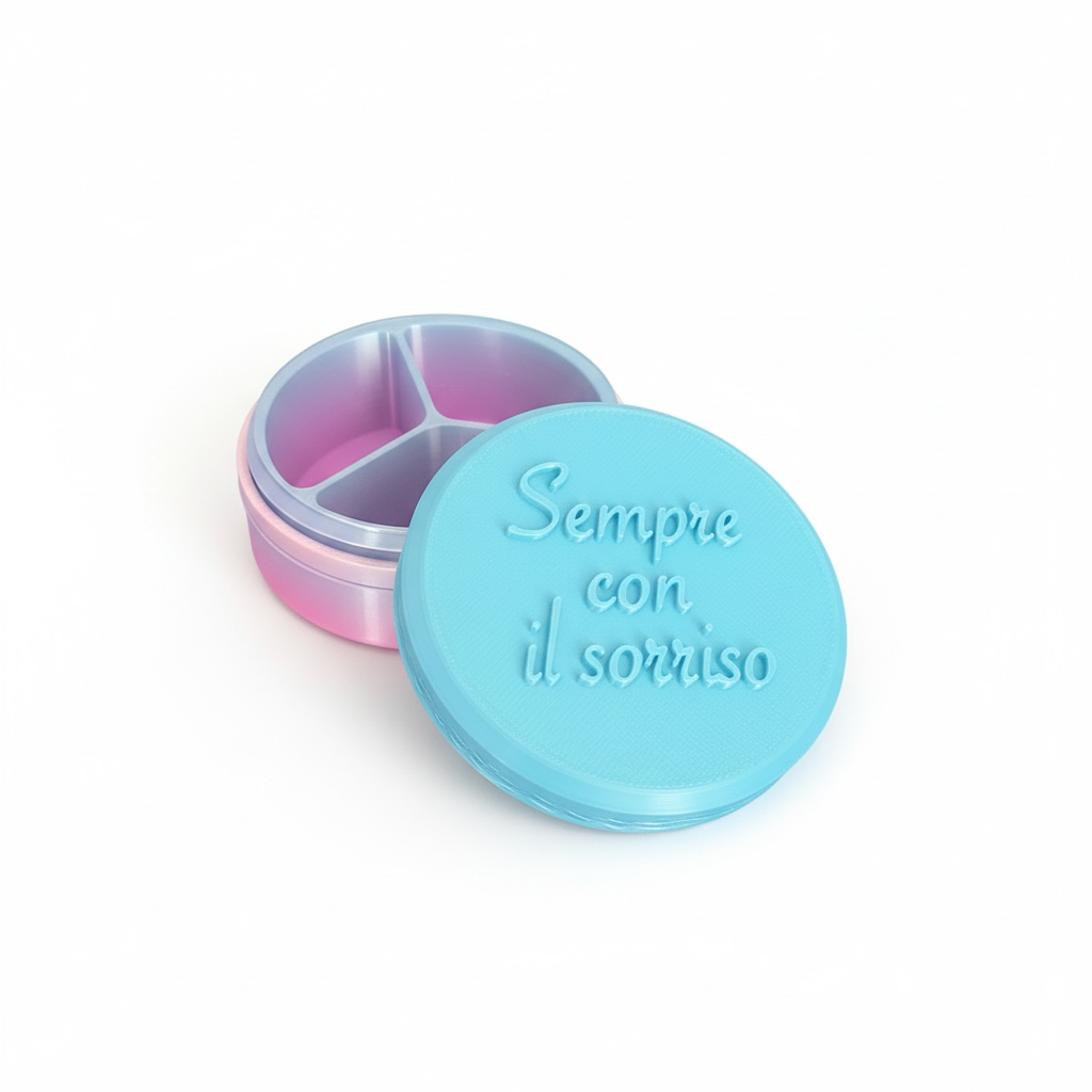 Portapillole Rotondo Dual Color "Sempre con il sorriso" – Pezzo Unico Modello B11