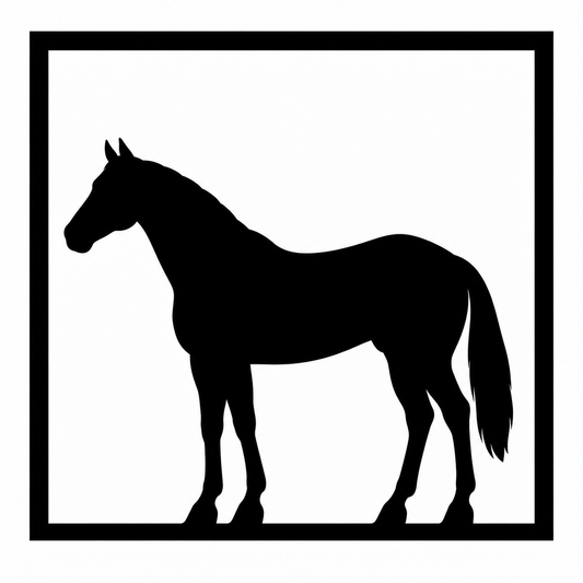 Quadretto da parete con la silhouette nera del Quarter Horse in una cornice quadrata