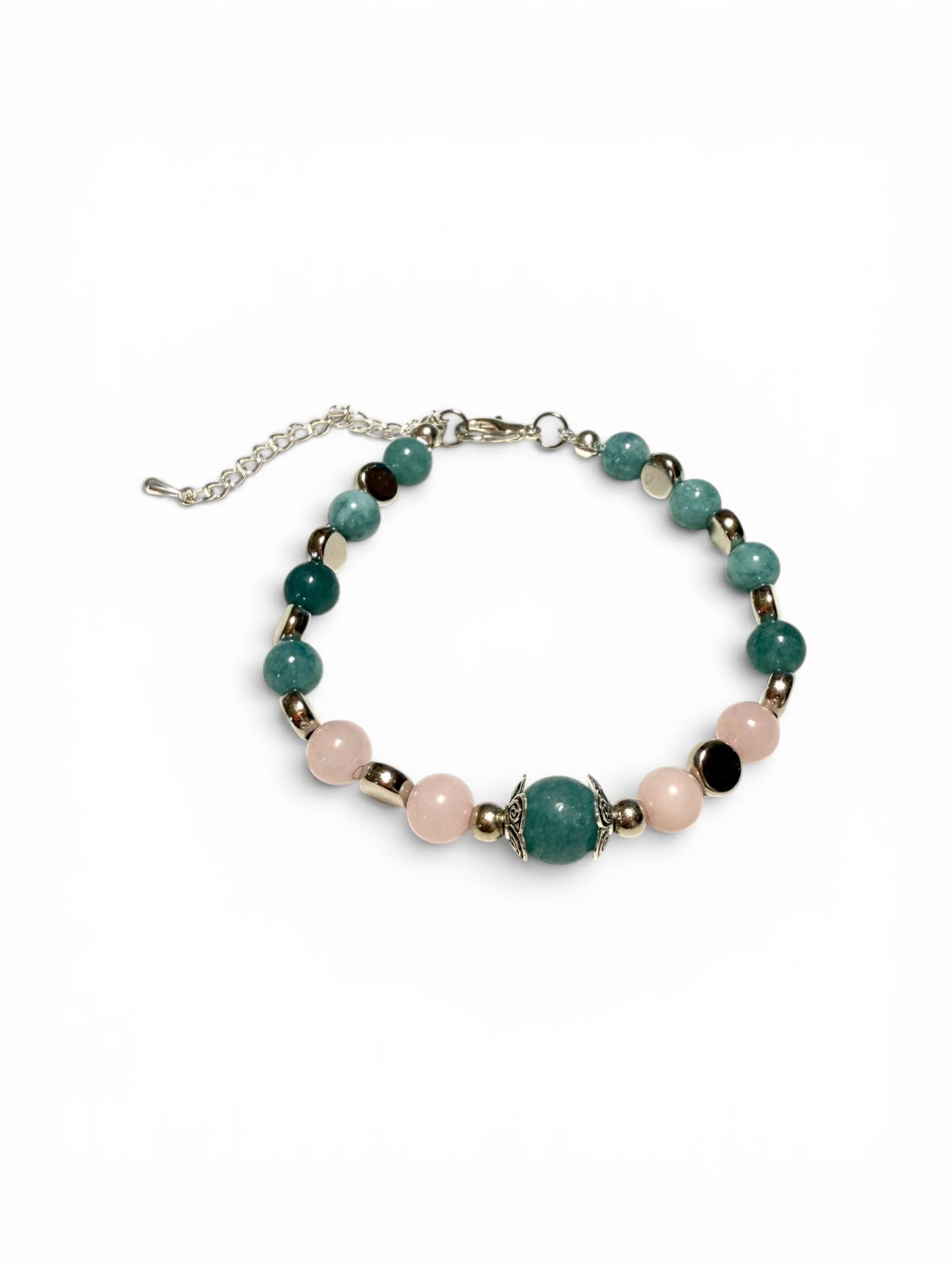 Bracciale Acquamarina & Quarzo Rosa | 6mm + 1 Perla 8mm | Charm Farfalla