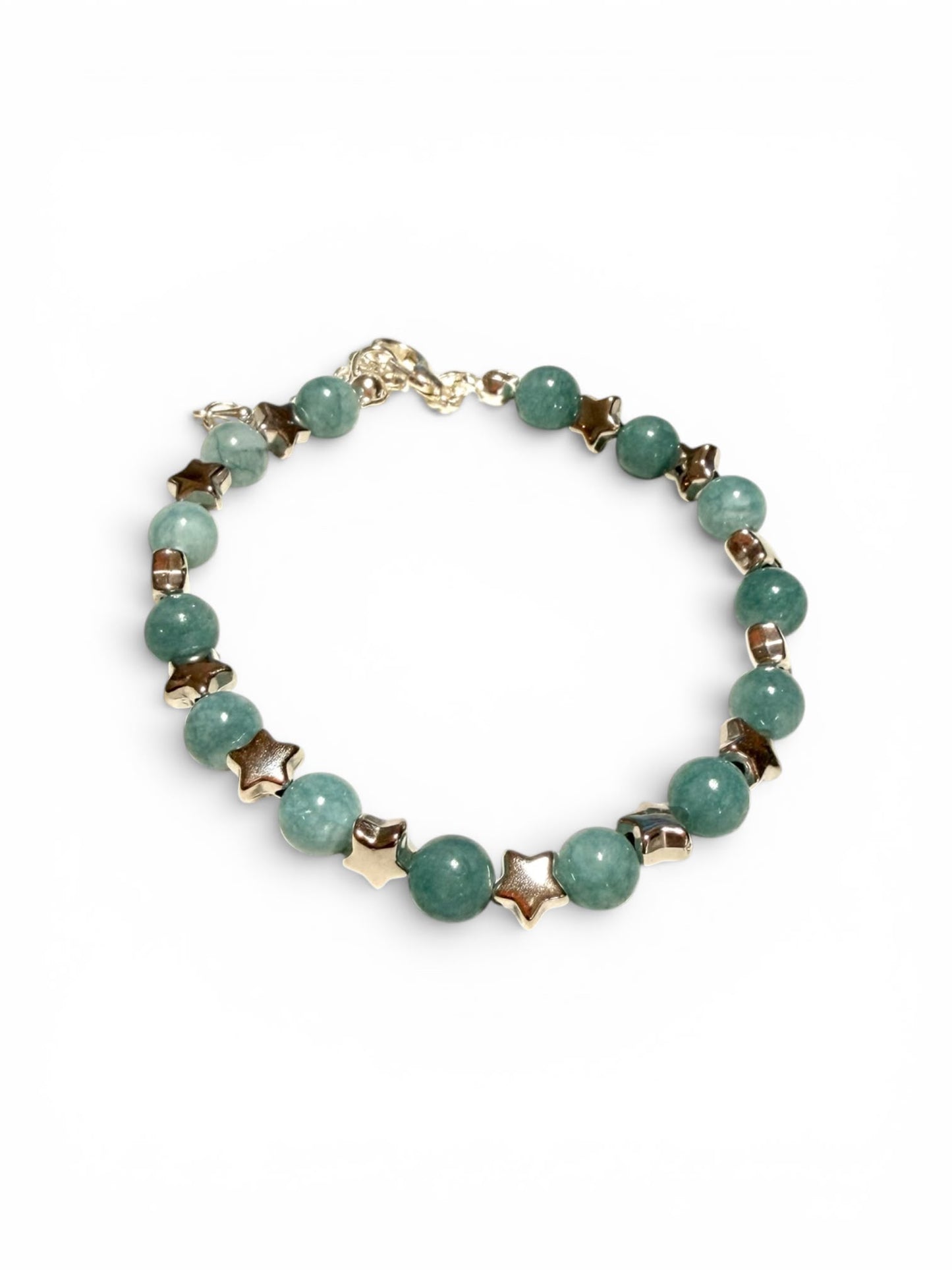 Bracciale Acquamarina 6mm con Stelle Dorate