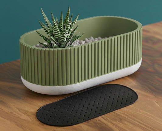 Vaso da tavolo "Oval" Verde oliva con base bianca