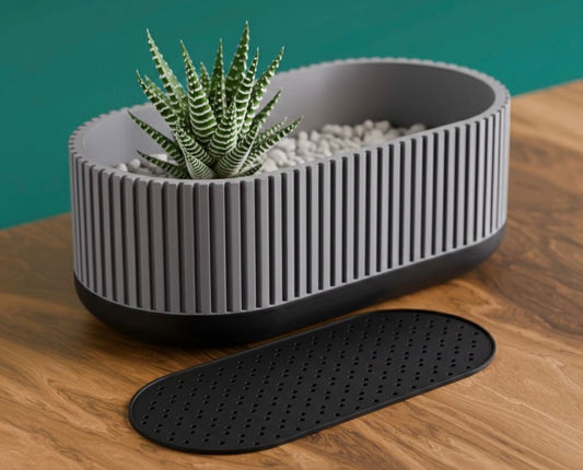 Vaso da tavolo "Oval" Grigio con base nera