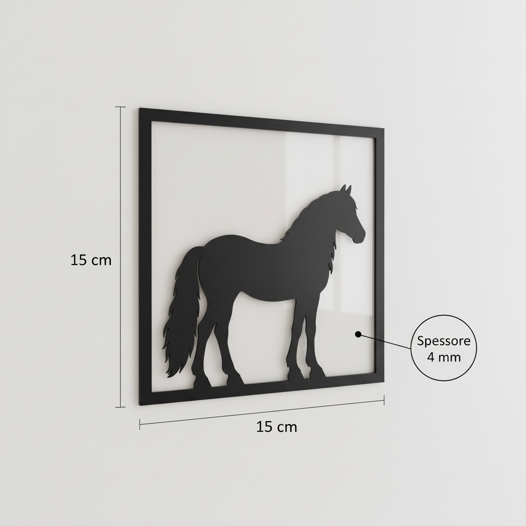 Vista 3D del quadretto da parete del cavallo Haflinger con dimensioni 15 × 15 cm e spessore 4 mm