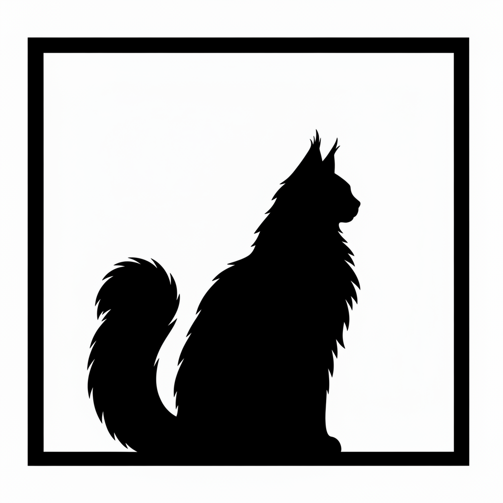 Quadretto nero da parete con gatto Maine Coon rivolto verso destra