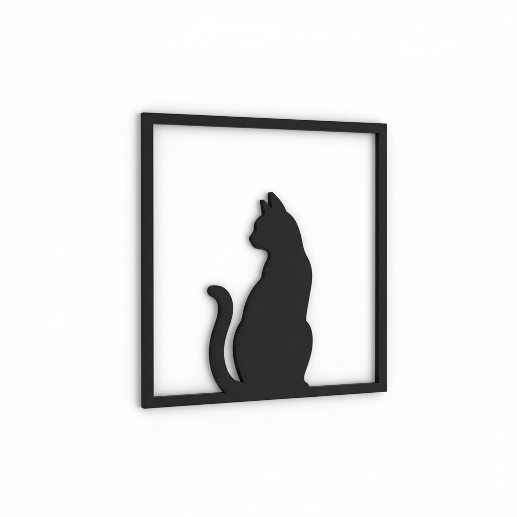 Quadretto 3D nero da parete 15 x 15 cm con silhouette di gatto specchiata orizzontalmente