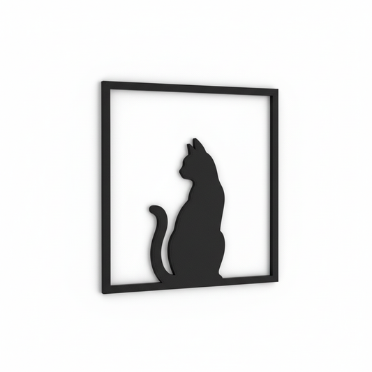 Quadretto 3D nero da parete 15 x 15 cm con silhouette di gatto specchiata orizzontalmente