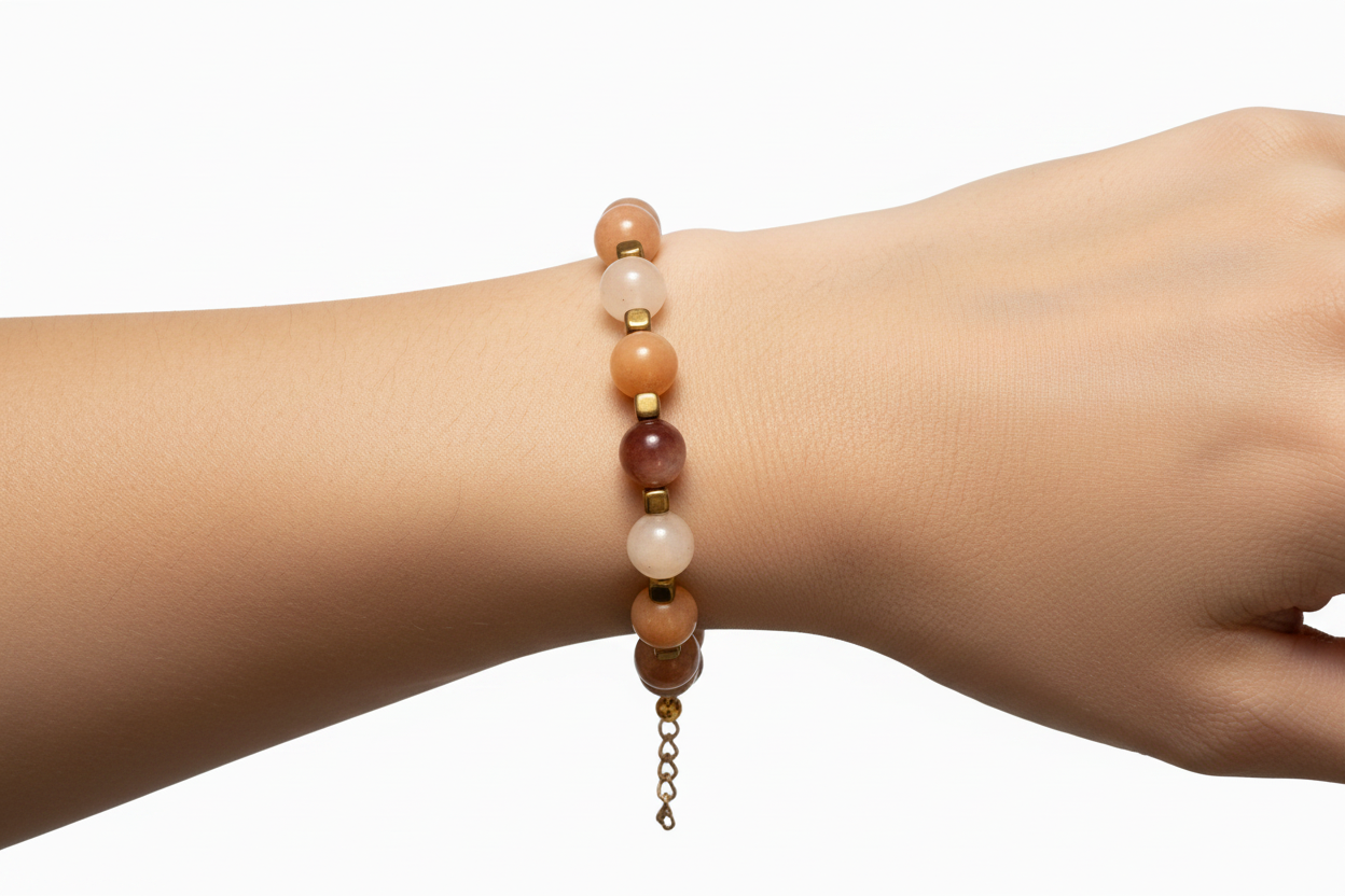 Bracciale moonstone pietra di luna indossato da modella