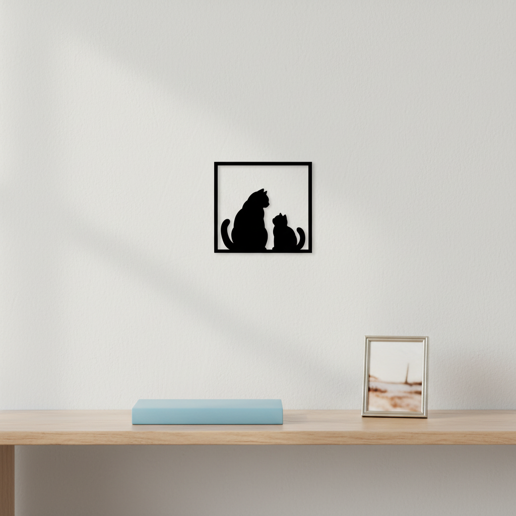 Quadretto con due gatti British Shorthair ambientato in un interno con proporzioni reali