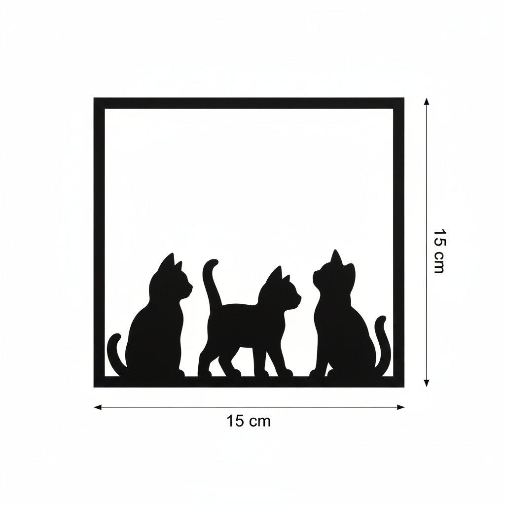 Quadretto tre gattini neri con misure 15 x 15 cm