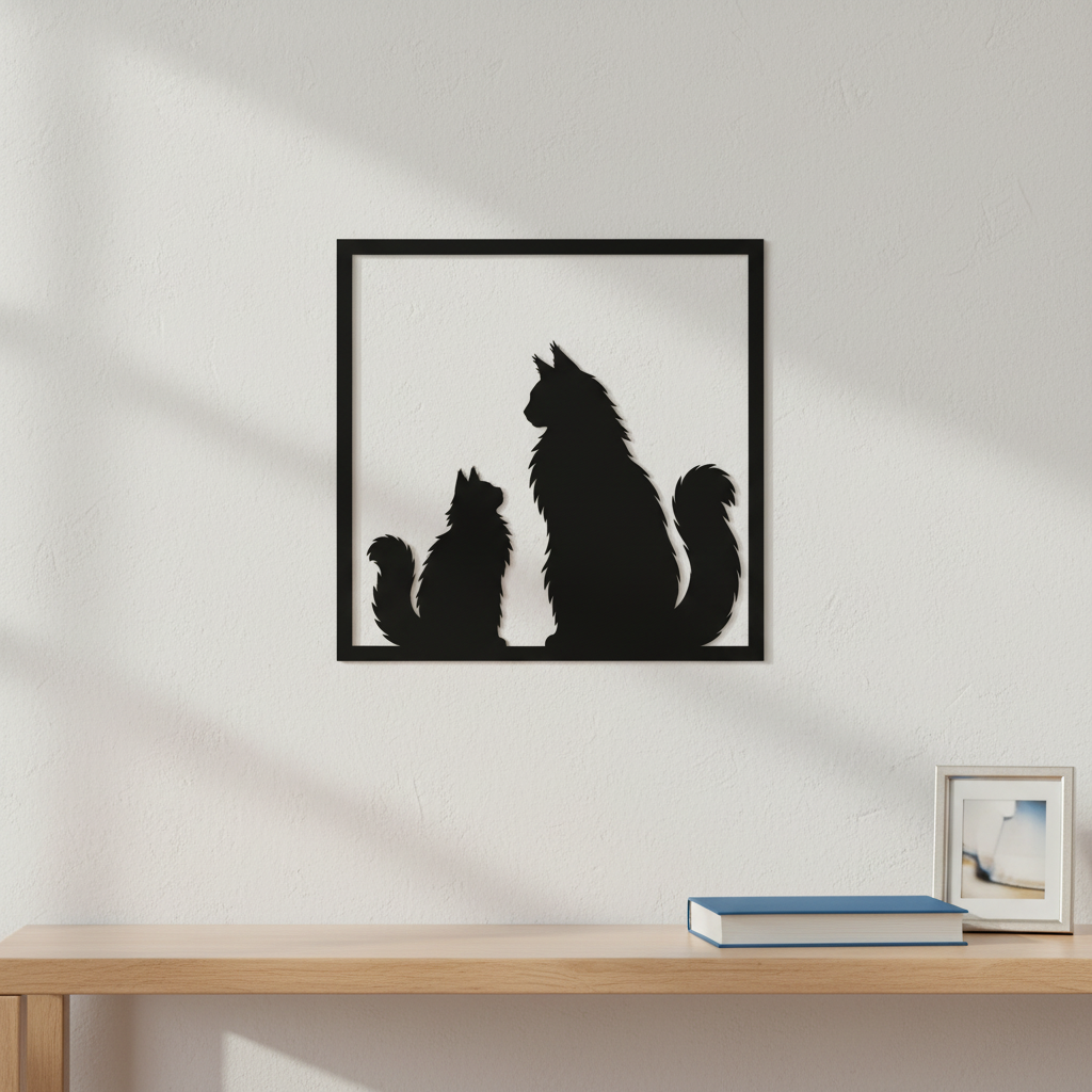 Quadretto con due gatti norvegesi ambientato con proporzioni reali di 15 cm