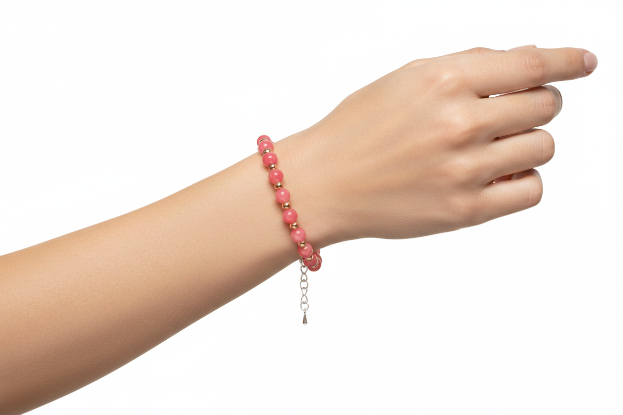 Bracciale rodocrosite 6mm indossato da modella