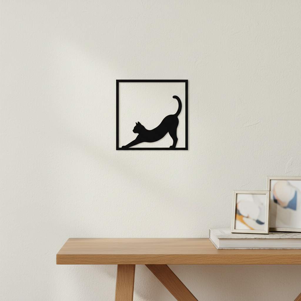 Quadretto gatto Bengala in stretching ambientato con proporzioni reali di 15 cm