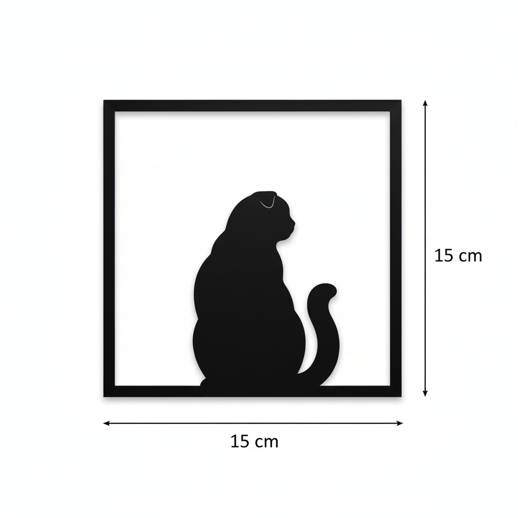 Quadretto gatto Scottish Fold nero con misure 15 x 15 cm