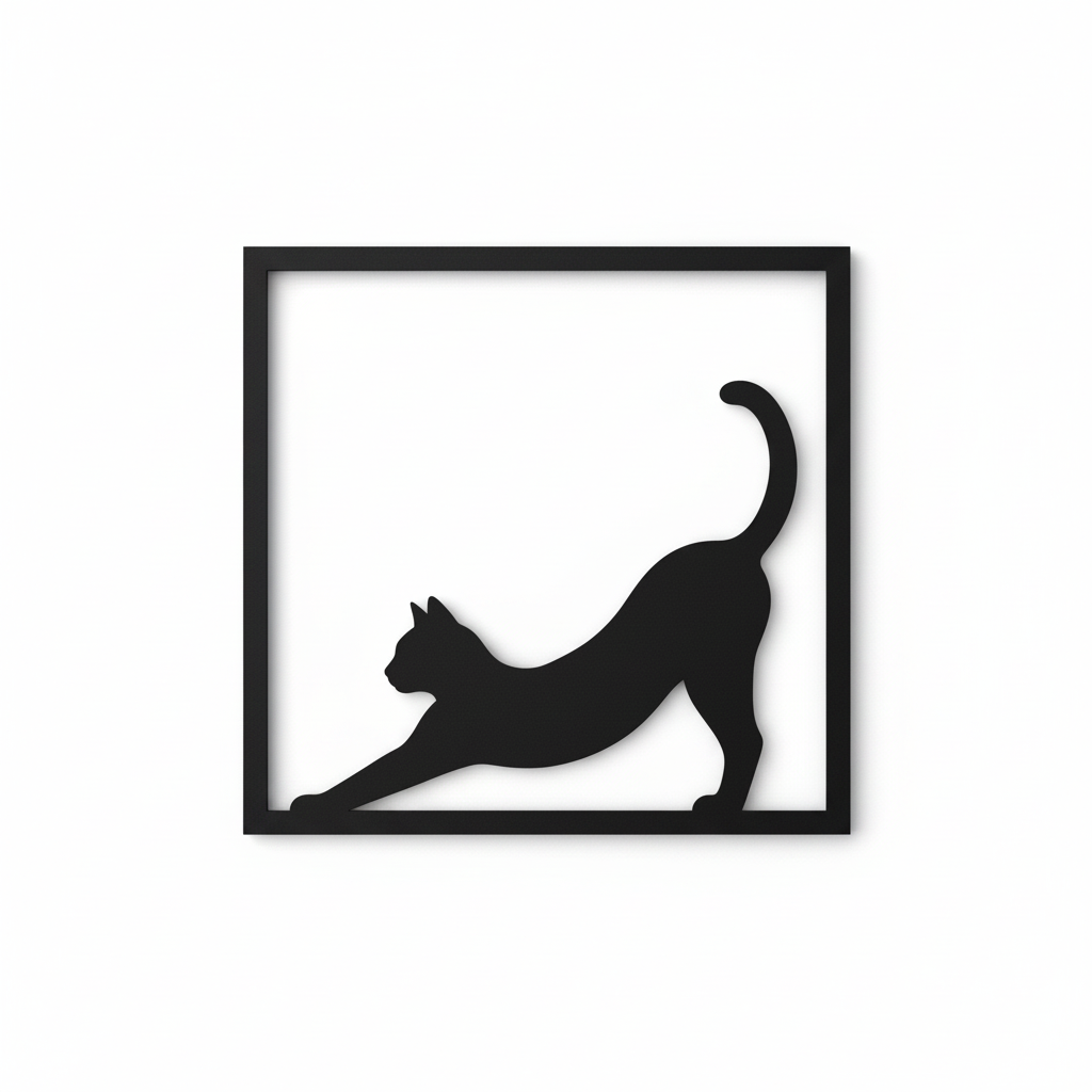 Quadretto nero da parete con silhouette di gatto Bengala in stretching