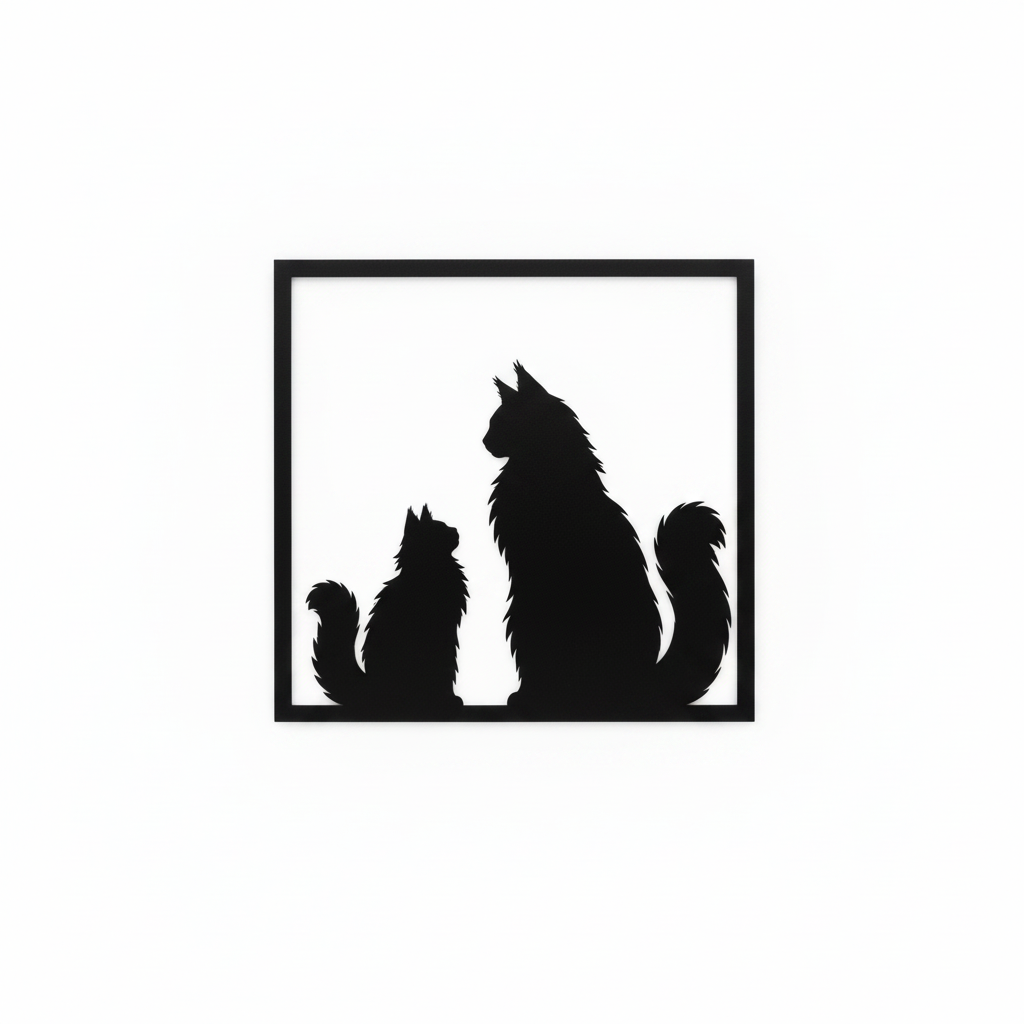 Quadretto nero da parete con due gatti norvegesi in silhouette