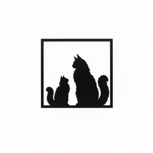 Quadretto nero da parete con due gatti norvegesi in silhouette