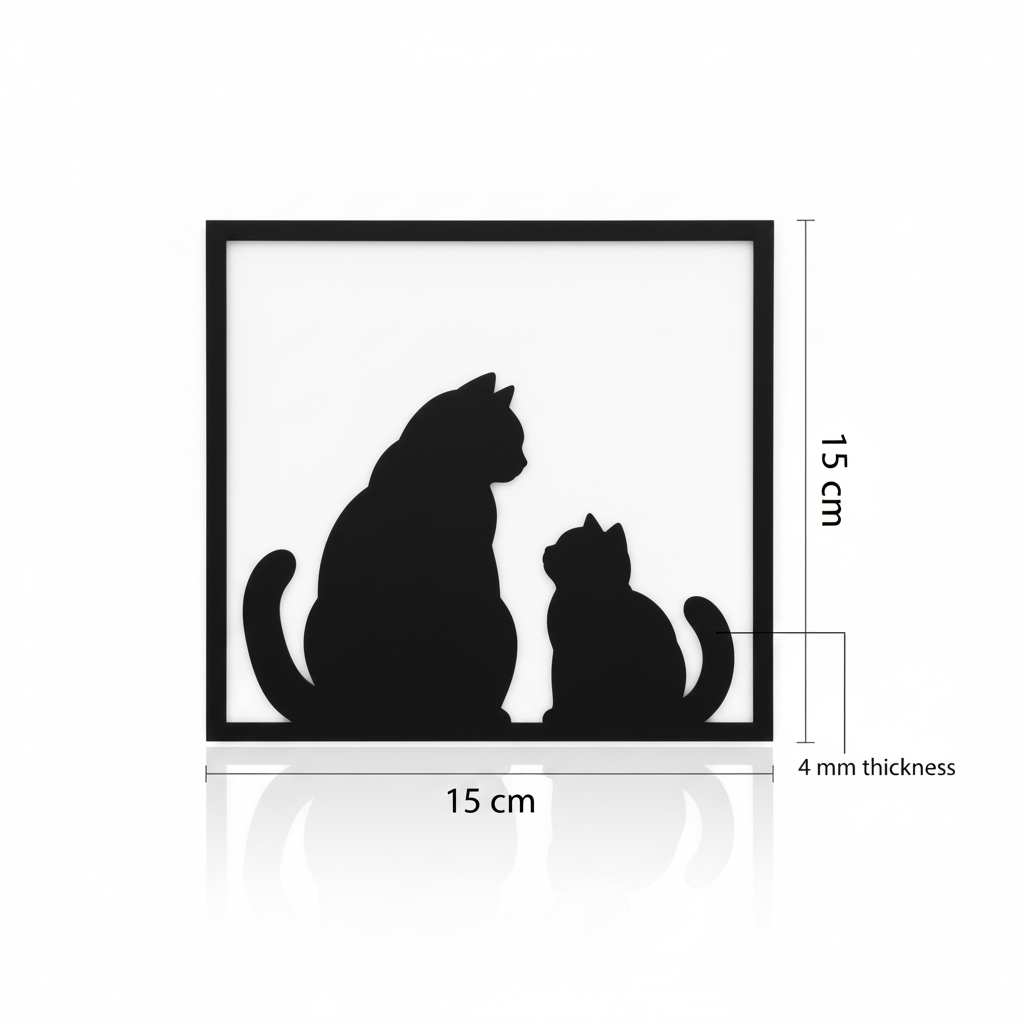 Quadretto due gatti British Shorthair nero con misure 15 x 15 cm