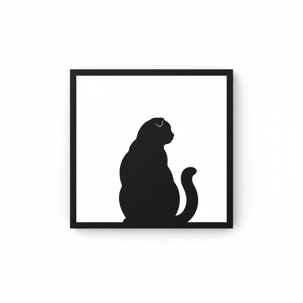 Quadretto nero da parete con silhouette di gatto Scottish Fold