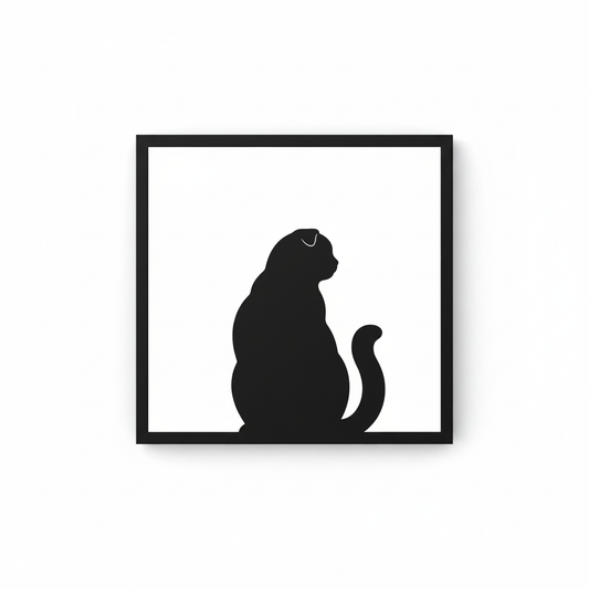 Quadretto nero da parete con silhouette di gatto Scottish Fold