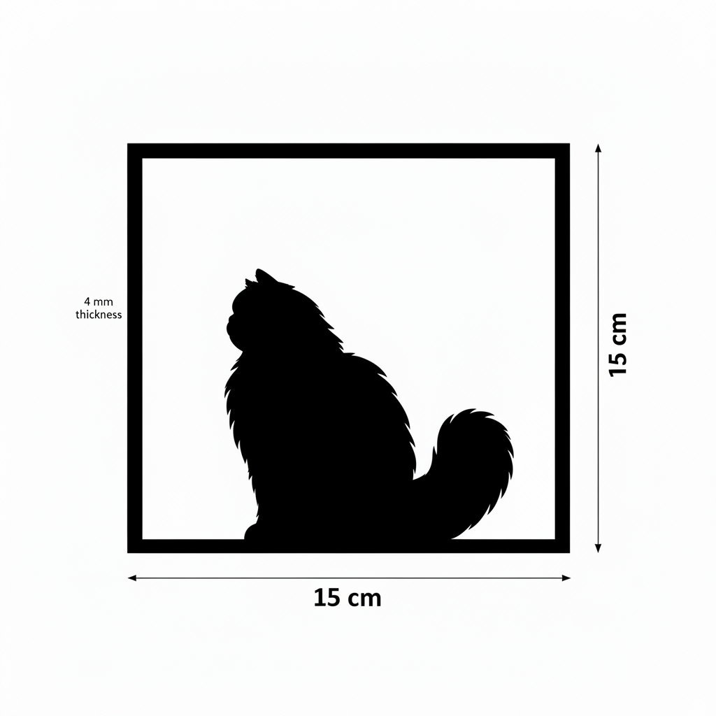 Quadretto gatto persiano nero capovolto con misure 15 x 15 cm