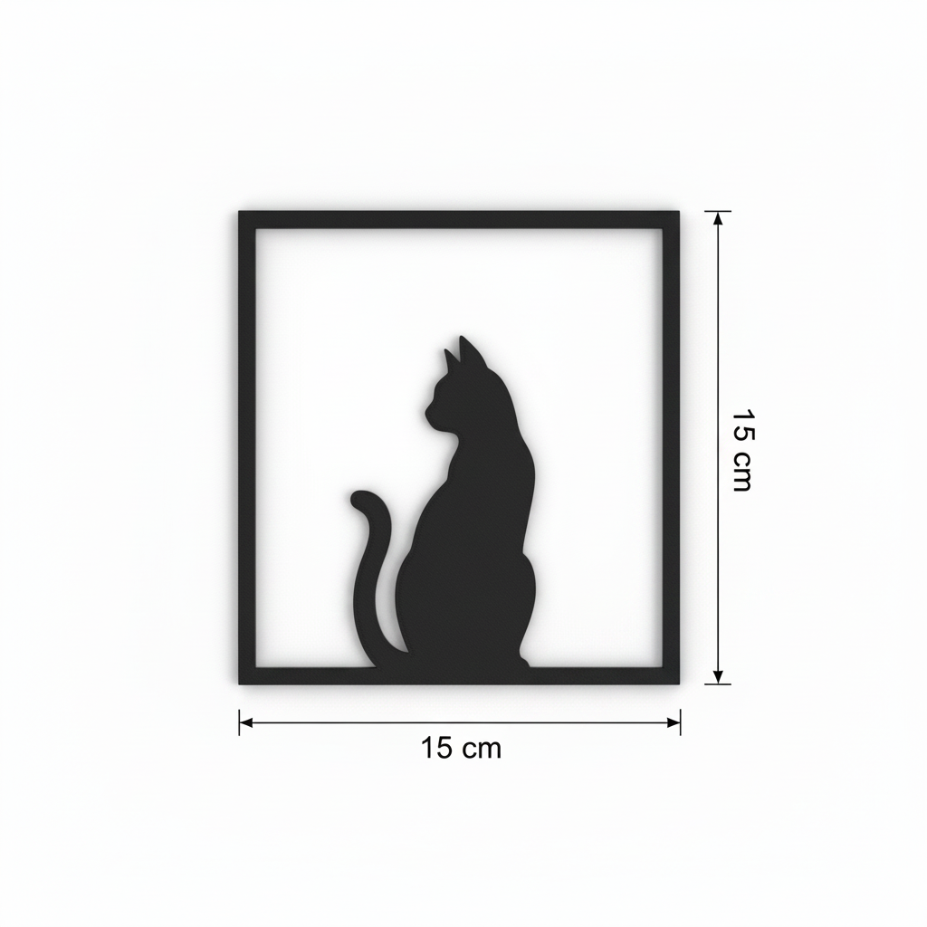 Quadretto 3D nero da parete con indicazione delle misure 15 x 15 cm