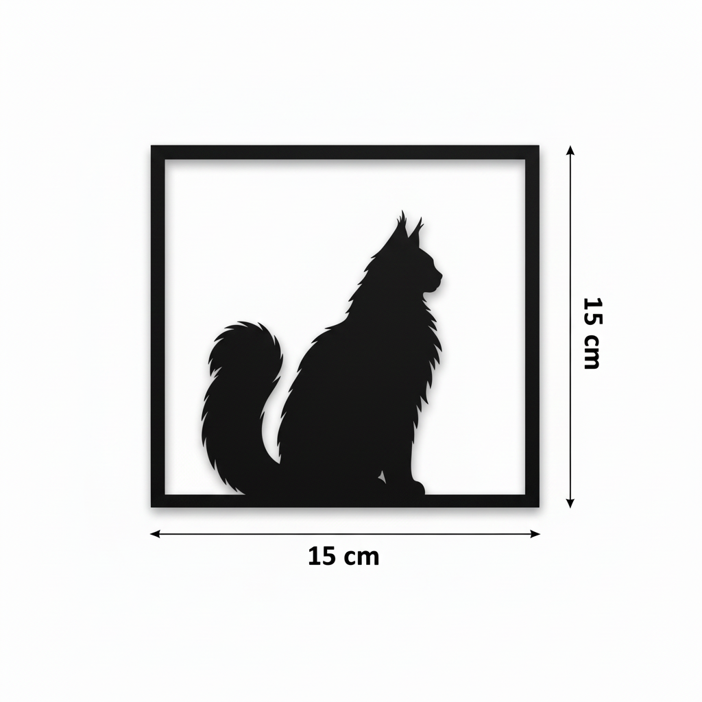 Quadretto gatto Maine Coon nero specchiato con misure 15 x 15 cm