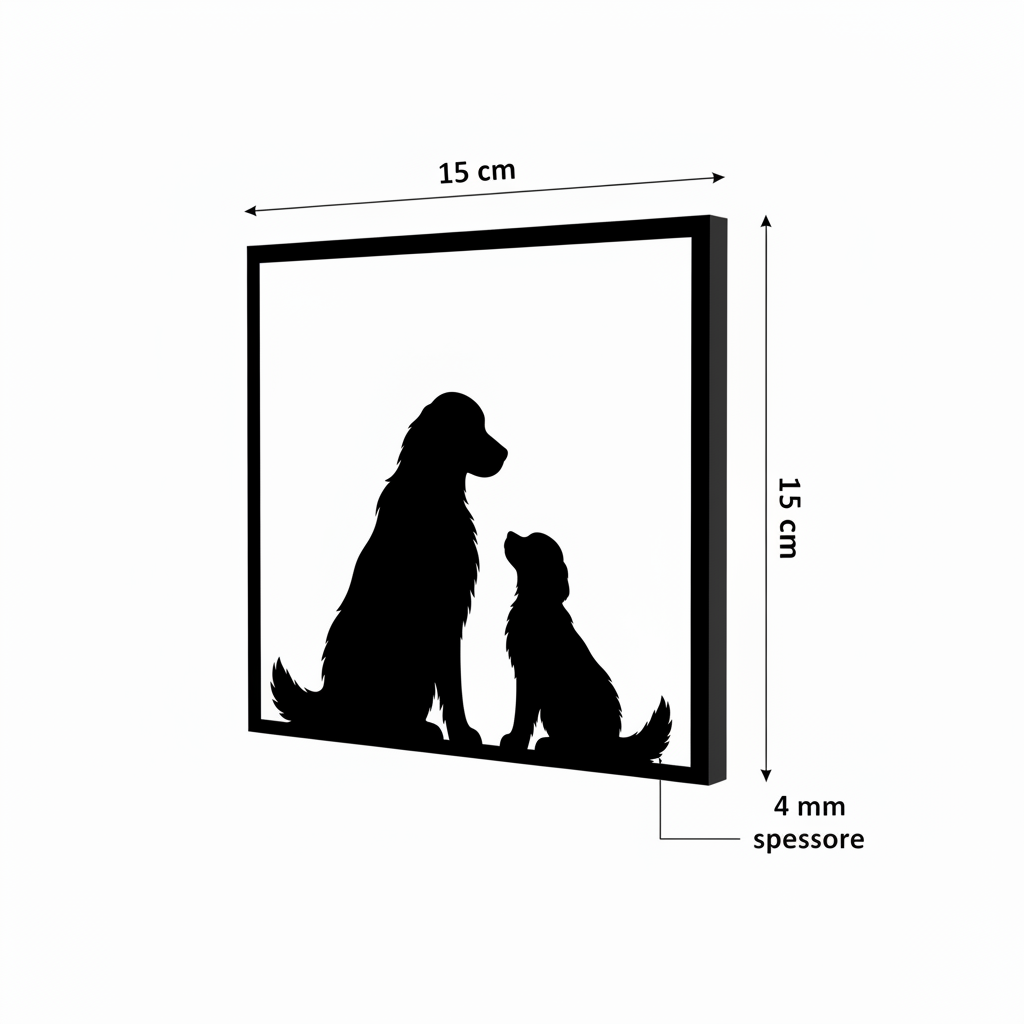 Render 3D con misure 15 × 15 cm e spessore 4 mm